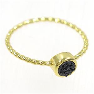 black Druzy agate rring, copper, gold plated, approx 4-18mm