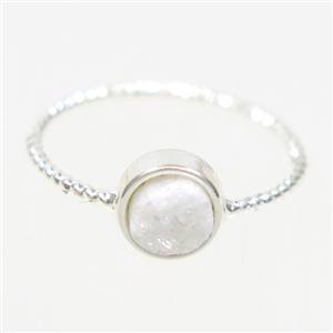 white ab-color druzy quartz ring, flat circle, silver plated, approx 6mm, 18mm dia