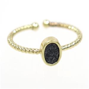 black druzy quartz ring, oval, gold plated, approx 6mm, 18mm dia