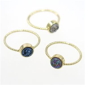 mix color druzy quartz ring, circle, gold plated, approx 6mm, 18mm dia