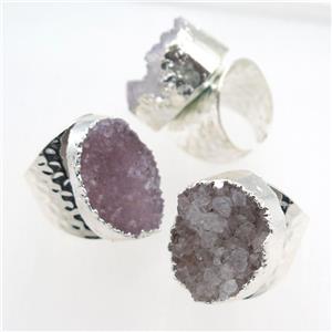 druzy agate rings, copper, platinum plated, approx 20-30mm