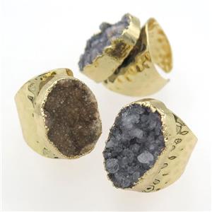 natural Agate Druzy Rings, copper, gold plated, approx 20-28mm