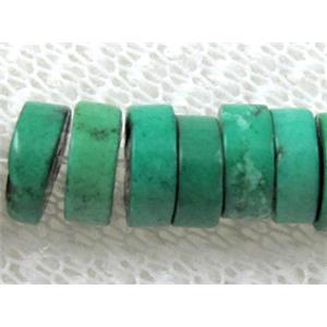 Turquoise heishi beads, green dye, 6.5mm dia, approx 2.5mm thick,16 inchlength