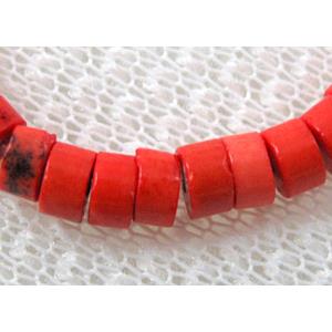 Turquoise heishi beads, red dye, 4-4.5mm dia,approx 2.5mm thick.16 inchlength