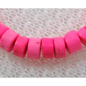 Turquoise heishi bead, pink dye, 4-4.5mm dia,approx 2.5mm thick.16 inchlength