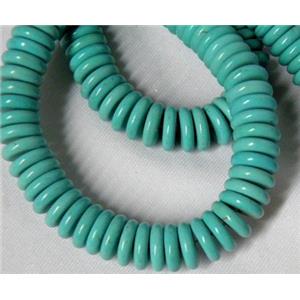 green synthetic Turquoise Beads, heishi, approx 3x16mm, 16 inch length