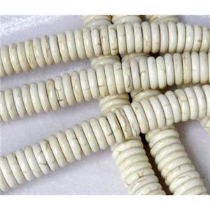 white synthetic Turquoise heishi beads, approx 3x18mm, 16 inch length