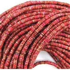 red synthetic Turquoise heishi beads, 3x10mm