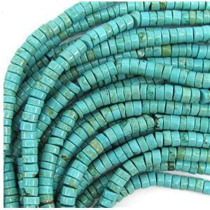 blue synthetic Turquoise heishi beads, approx 2x3mm, 15.5inches st.