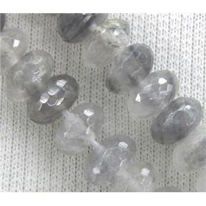 natural cloudy quartz beads, grey, faceted rondelle, approx 8x14mm