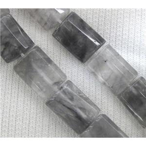 natural cloudy quartz beads, grey, faceted rectangle, approx 18x25mm