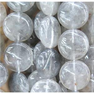 natural cloudy quartz bead, flat-round, approx 30mm dia