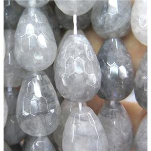 natural cloudy quartz beads, faceted teardrop, approx 10x20mm