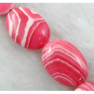 red stripe Gemstone bead, Flat oval, 12x16mm, 25pcs per st