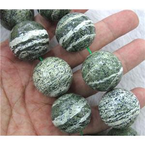 Round Natural Green Silver-line Jasper Beads, approx 12mm dia, 15.5 inches
