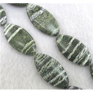 natural green Silver-line Jasper Beads, flat oval, approx 20x40mm, 15.5 inches