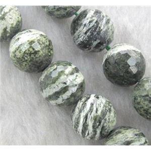 Natural Green Silver-line Jasper Beads, faceted round, approx 20mm dia, 15.5 inches