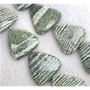 Natural Green Silver-line Jasper Beads, faceted triangle, approx 32mm, 15.5 inches