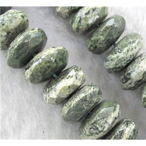 Natural Green Silver-line Stone Beads, faceted rondelle, approx 5x10mm, 15.5 inches