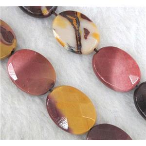 Mookaite Beads, faceted flat-oval, approx 12x18mm, 15.5 inches