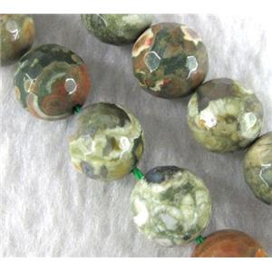 natural Rhyolite Jasper beads, faceted round, green, approx 16mm dia