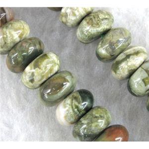 natural Rhyolite Jasper beads, green, rondelle, approx 6x12mm