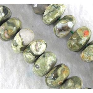 natural Rhyolite Jasper beads, green, faceted rondelle, approx 7x12mm