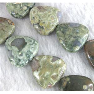 natural Rhyolite Jasper bead, triangle, green, approx 20x20x20mm