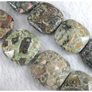 natural green Rhyolite beads, faceted square, approx 25x25mm