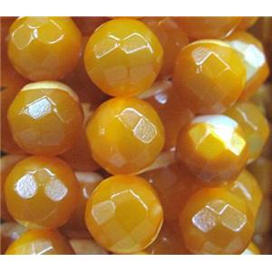 natural Tridacna Shell Beads, faceted round, gold, approx 8mm dia, 16 inches