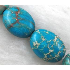 Sea Sediment Beads, flat oval, blue, 13x18mm, 22pcs per st