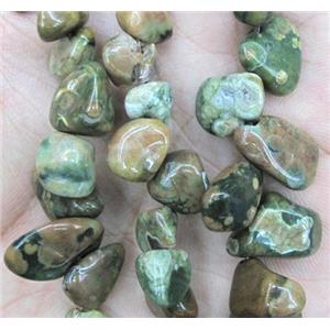 green Rhyolite chip beads, freeform, approx 8-15mm, 15.5 inches