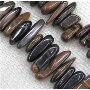 tiger eye stone bead, stick chips, freeform, approx 12-25mm, 15.5 inches
