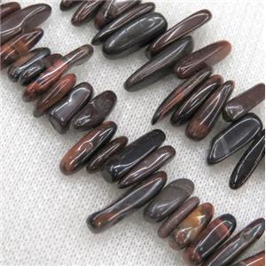 red tiger eye beads, chip, freeform stick, approx 12-25mm, 15.5 inches