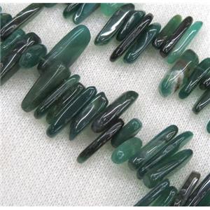 green agate beads, chip, freeform stick, approx 12-25mm, 15.5 inches