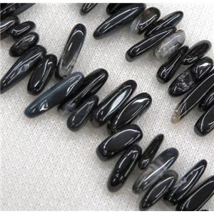 black agate beads, chip, freeform stick, approx 12-25mm, 15.5 inches