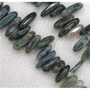 green Moss Agate stick beads, chip, approx 12-25mm, 15.5 inches