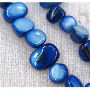 freshwater shell chip beads, freeform, rich blue, approx 6-10mm, 15.5 inches