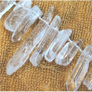 clear quartz bead, stick, freeform, polished, approx 18-45mm, 15.5 inches