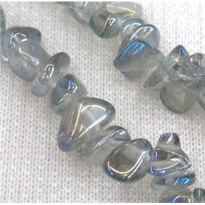 clear quartz bead, freeform chip, blue electroplated, approx 5-8mm, 15.5 inches