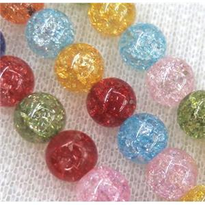 round crackle glass crystal beads, mixed color, approx 12mm dia, 15.5 inches