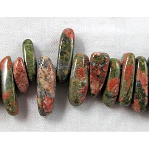 Unakite beads, freeform Chip, Top-Drilled, 5mm wide,15-25mm length, 16 inch length