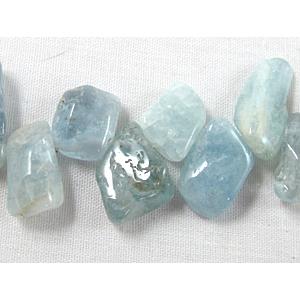 Aquamarine Beads, freeform Gemstone, Top-Drilled, 5-10mm wide, 10-18mm length, 16 inch length