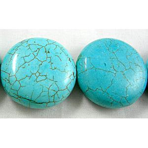 Chalky Turquoise beads, circle, blue treated, 25mm dia, 10mm thick,16pcs per st