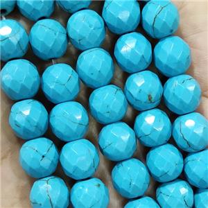 blue synthetic Turquoise beads, faceted round, approx 10mm dia, 15.5 inches