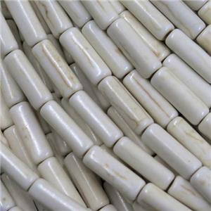 white turquoise tube beads, synthetical, approx 3x5mm, 15.5 inches