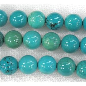 round turquoise beads, blue treated, approx 10mm dia