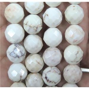white turquoise beads, faceted round, treated, approx 10mm dia