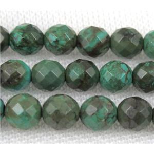 turquoise beads, faceted round, green treated, approx 10mm dia
