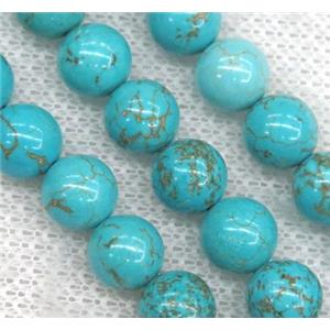 Chinese Hubei Turquoise Beads, round, blue, approx 10mm dia